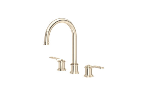 Perrin & Rowe - Armstrong™ Widespread Lavatory Faucet - C-Spout - Textured Metal Lever
