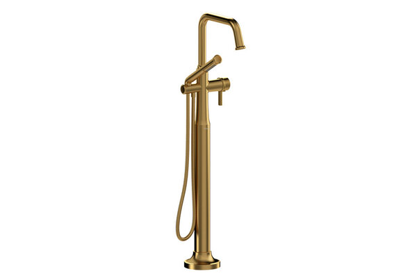 Riobel - 2-way Type T (thermostatic) coaxial floor-mount tub filler with handshower - Brushed Gold - DISPLAY