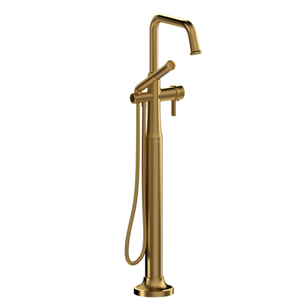 Riobel - 2-way Type T (thermostatic) coaxial floor-mount tub filler with handshower - Brushed Gold - DISPLAY