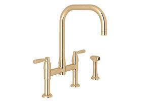 Perrin & Rowe - Holbornâ„¢ Bridge Kitchen Faucet With U-Spout and Side Spray - English Gold - U.4279LS-EG-2