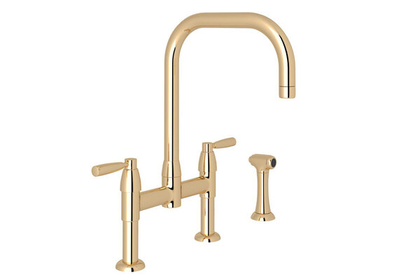 Perrin & Rowe - Holbornâ„¢ Bridge Kitchen Faucet With U-Spout and Side Spray - English Gold - U.4279LS-EG-2