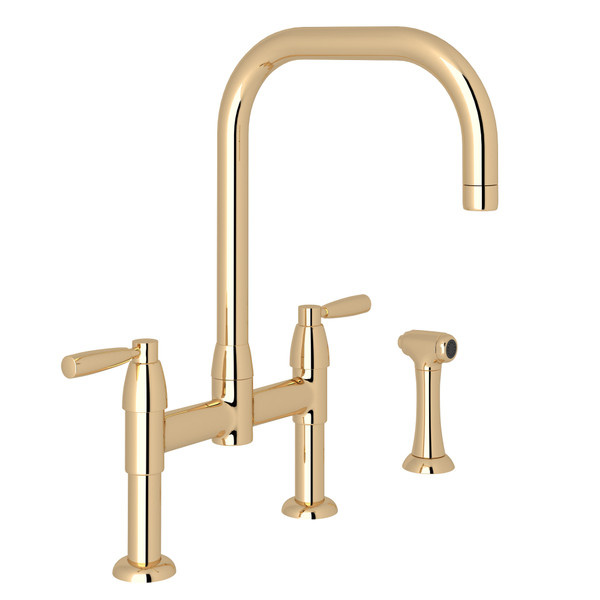 Perrin & Rowe - Holborn™ Bridge Kitchen Faucet With U-Spout and Side Spray - English Gold - U.4279LS-EG-2