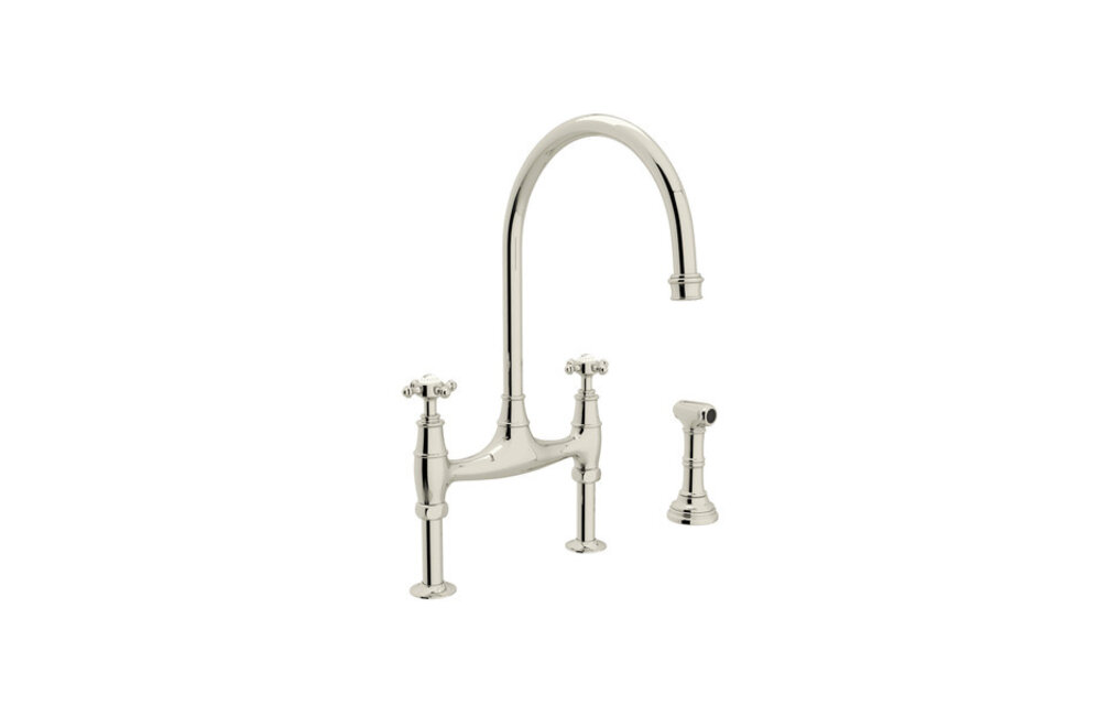 Perrin & Rowe - Georgian Era™ Bridge Kitchen Faucet With Side Spray - Polished Nickel - U.4718X-PN-2