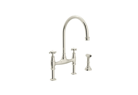 Perrin & Rowe - Georgian Eraâ„¢ Bridge Kitchen Faucet With Side Spray - Polished Nickel - U.4718X-PN-2