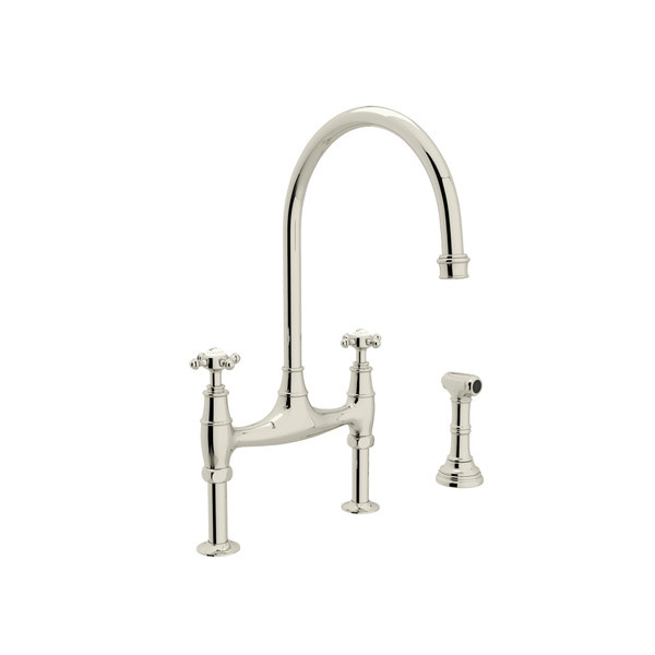 Perrin & Rowe - Georgian Era™ Bridge Kitchen Faucet With Side Spray - Polished Nickel - U.4718X-PN-2