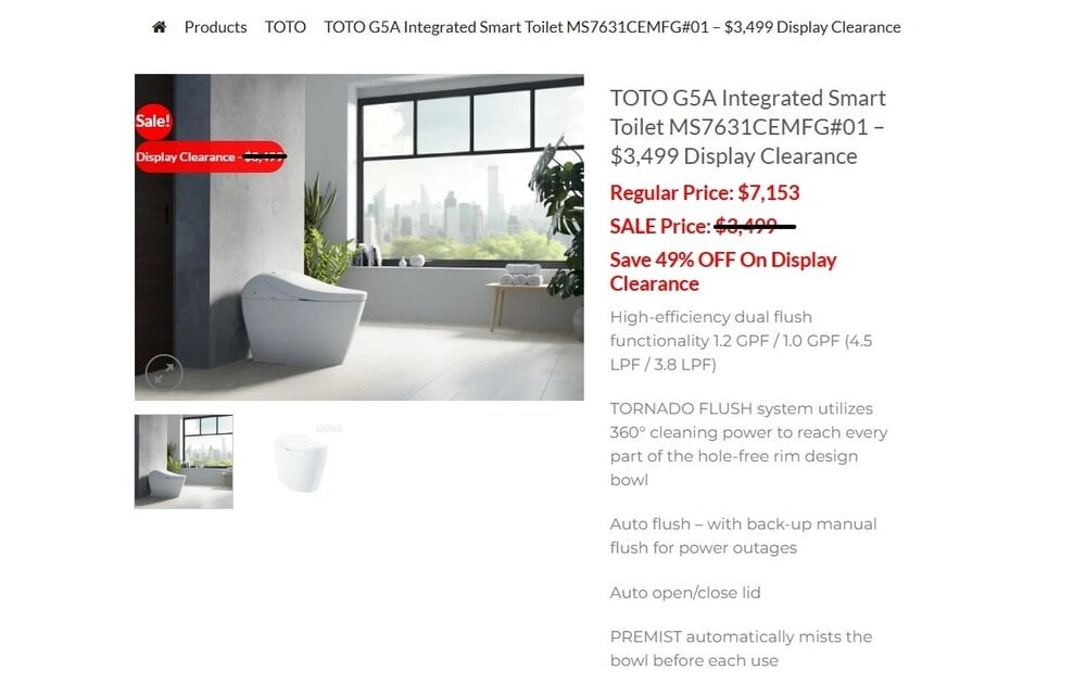 TOTO - G5A WASHLET INTEGRATED TOILET  - Clearance Display