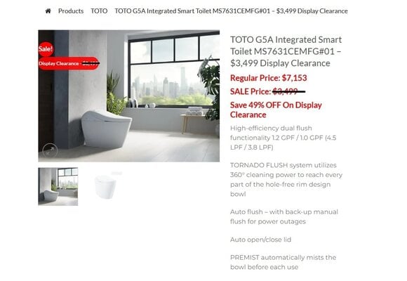 TOTO - G5A WASHLET INTEGRATED TOILET - MS7631CEMFG#01 - Clearance Display