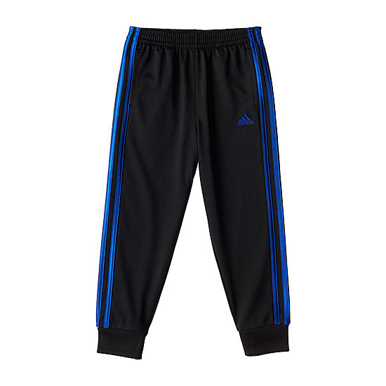 black and blue adidas joggers