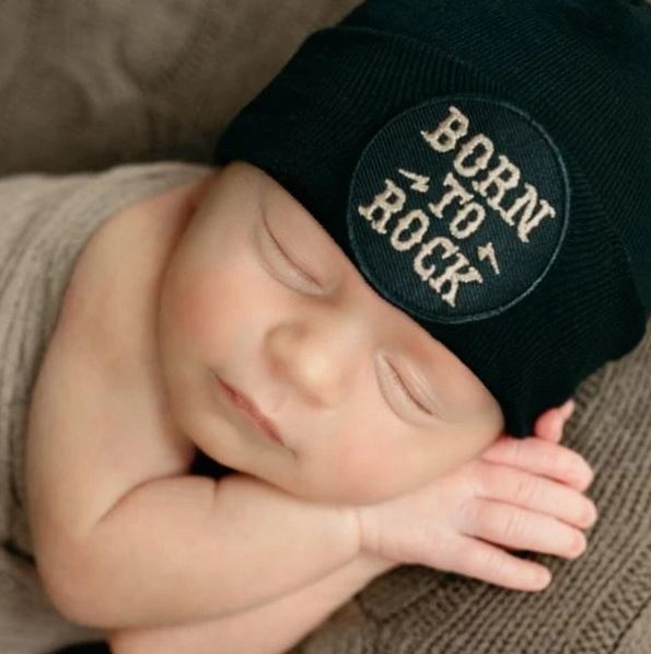 Ily Bean Black Born to Rock Newborn Hat