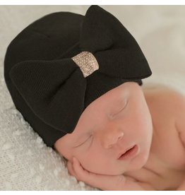 Ily Bean Black/Gold Bow Newborn Hat