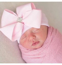 Ily Bean Pink Stripe Fancy Bow Newborn Hat