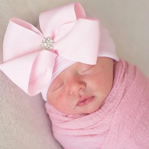 Ily Bean Pink Stripe Fancy Bow Newborn Hat