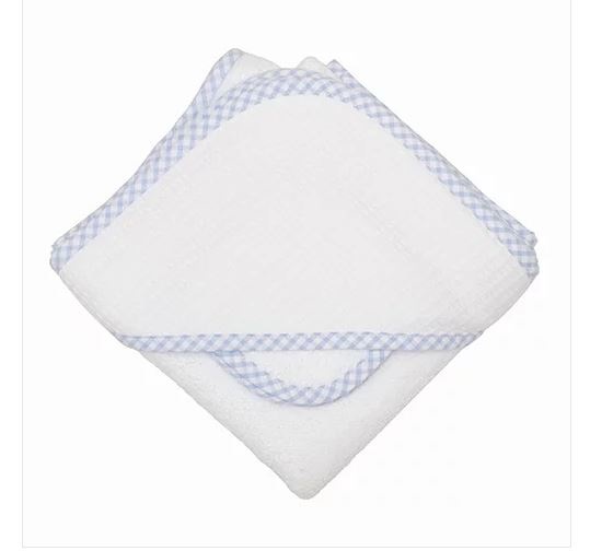 Check Trim Hooded Towel & Washcloth Set - 3 Colors