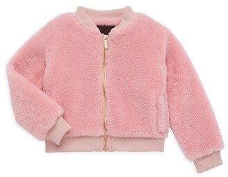 pink fluffy bomber jacket