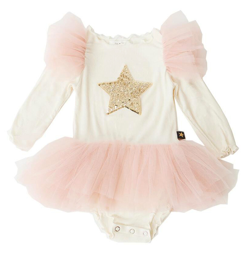 Petite Hailey Ivory/Pink Star Frill Infant Tutu Dress