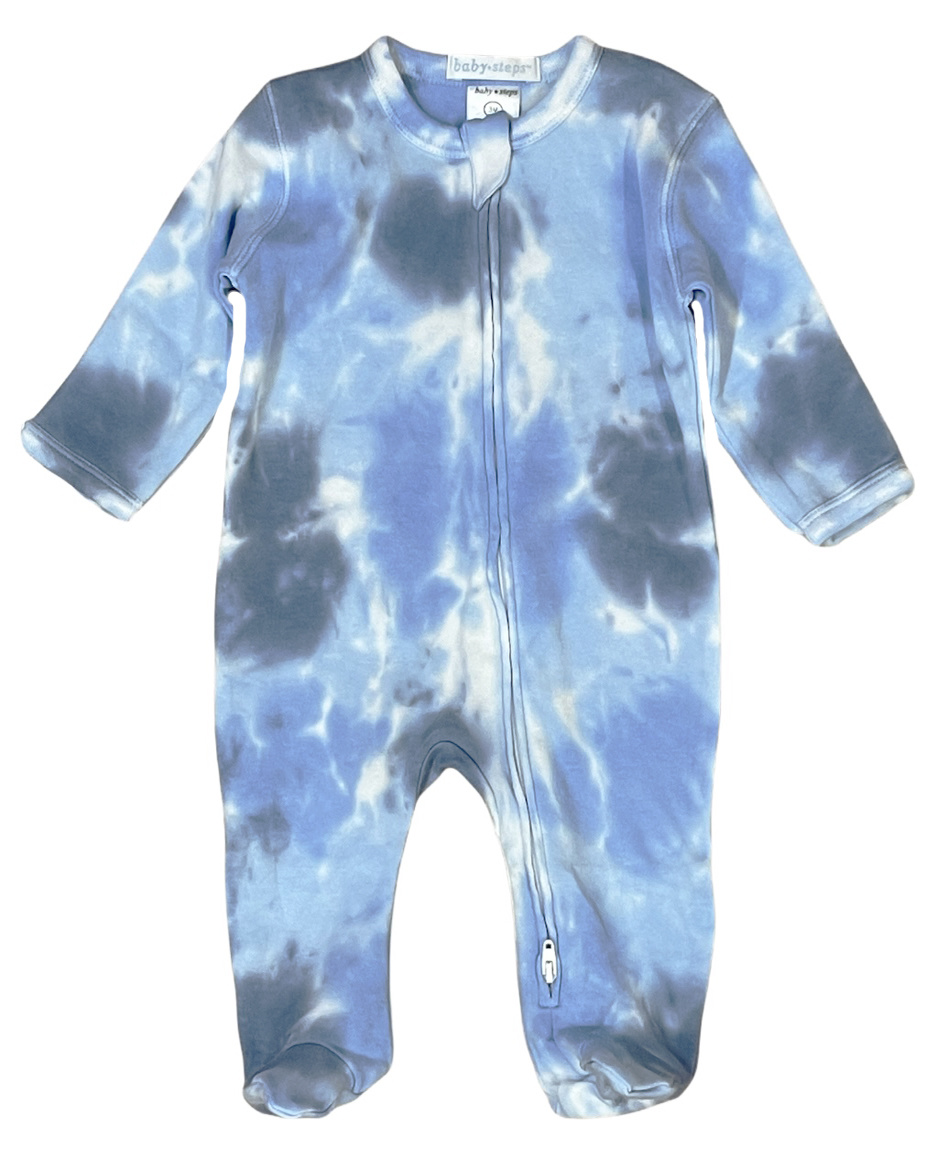 Baby Steps Light Blue Tie Dye Footie