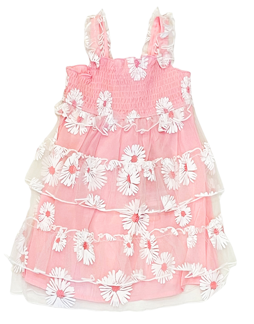 Baby Sara Pink Daisy Dress w/Tiered Ruffles