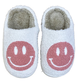 Fuzzy Pink Smiley Slippers
