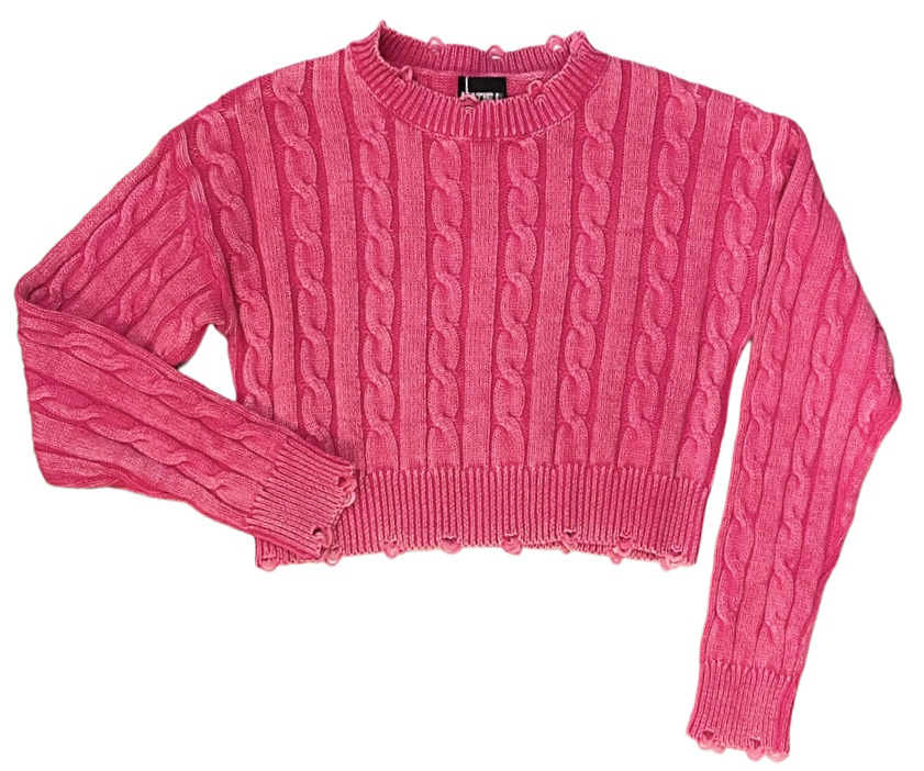 KatieJNYC  Gabby Hot Pink Distressed Crop Sweater