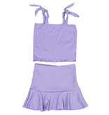 SLS Lilac Pucker Tie Shoulder Skirt Set