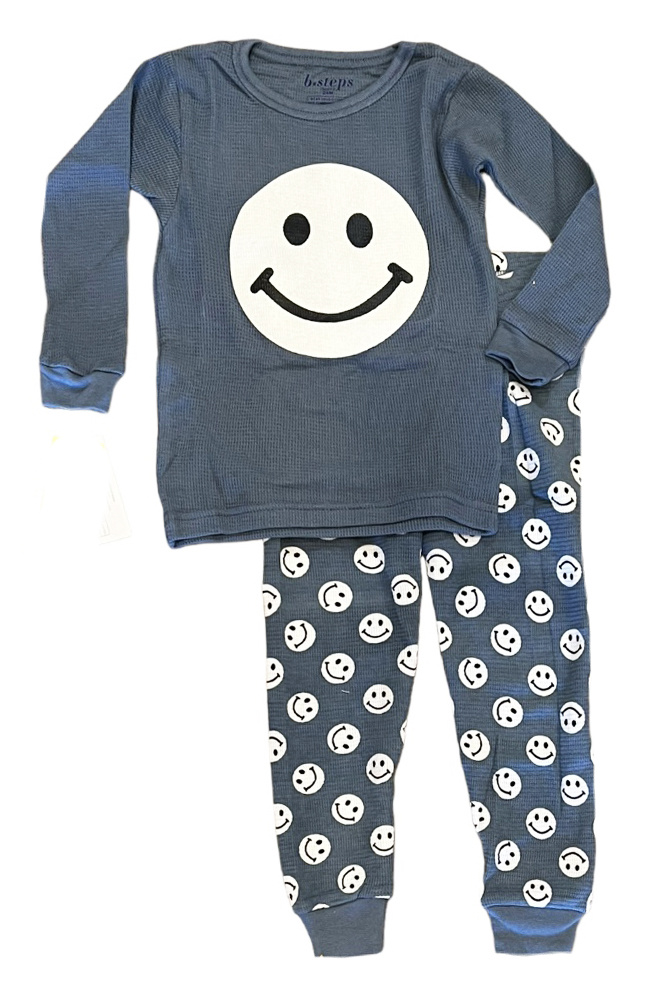 Baby Steps Blue Smiley Thermal Infant PJ Set