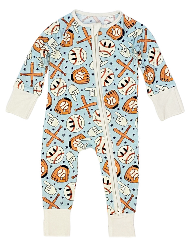 Dream Big Smiley Baseball Zipper Footie