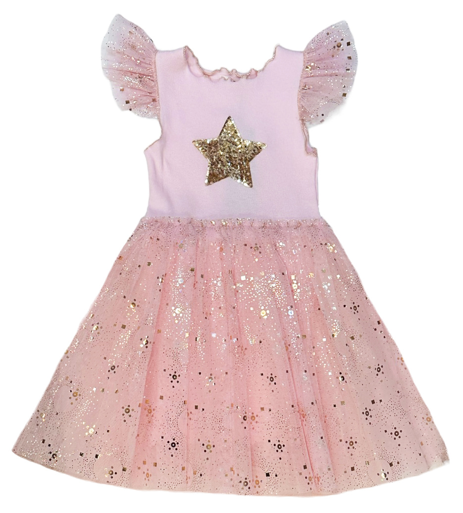 Petite Hailey Pink Gold Star Tutu Dress