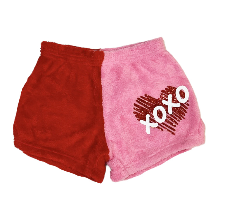 Love and Kisses Red/Pink Glitter Heart Plush Shorts