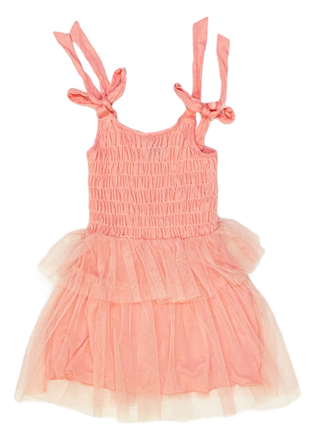 Flowers by Zoe Pink Ruched Chiffon Mesh Dress