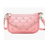 Quilted Leather Stud Clutch with Chain