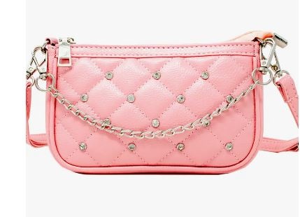 Quilted Leather Stud Clutch with Chain