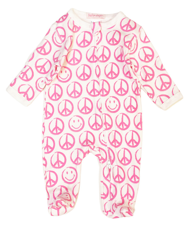 Baby Steps Pink Peace/Happy Footie