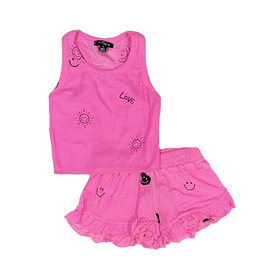 Flowers by Zoe Neon Pink Smiley Icons Ruffle Shorts Set
