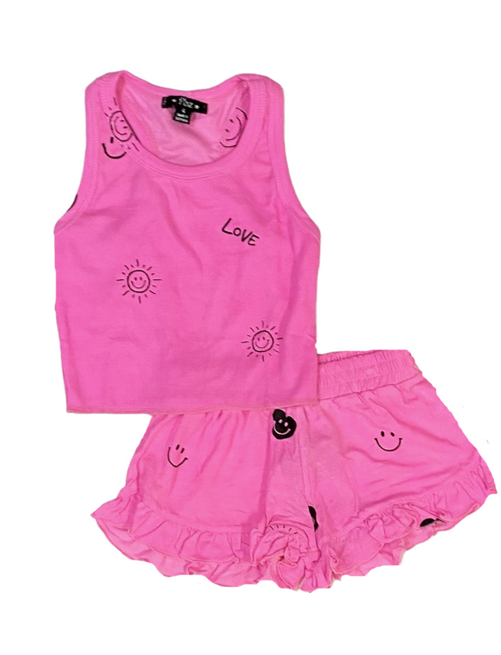 Flowers by Zoe Neon Pink Smiley Icons Ruffle Shorts Set