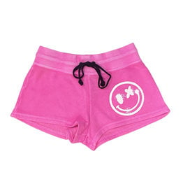 Love Junkie Neon Pink Smiley Fleece Shorts