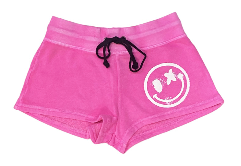 Love Junkie Neon Pink Smiley Fleece Shorts
