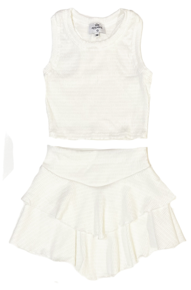 SLS White Pucker Skirt Set