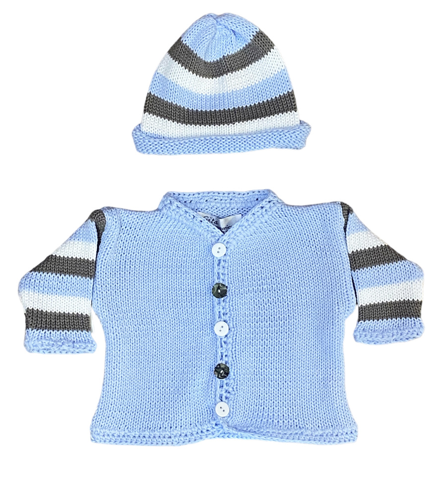 Gita Light Blue with Blk/Grey Stripes Sweater Set