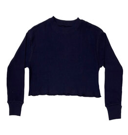 KatieJ NYC Cooper Navy Cropped Waffle Top