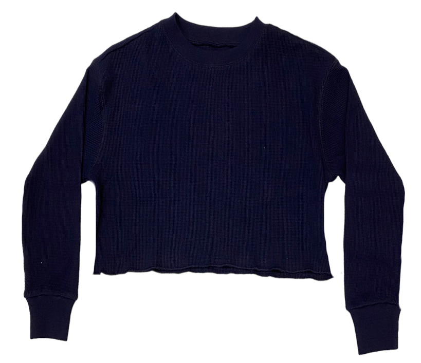 KatieJ NYC Cooper Navy Cropped Waffle Top