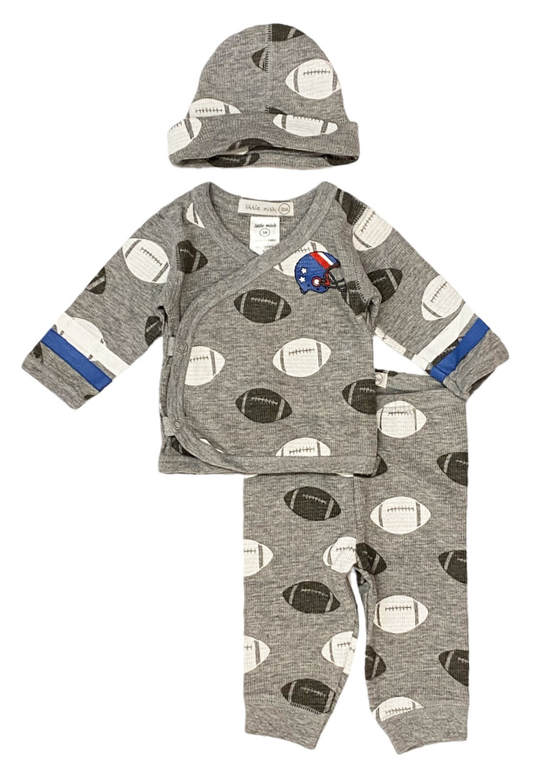 Little Mish Grey Football Thermal 3 Pc Set