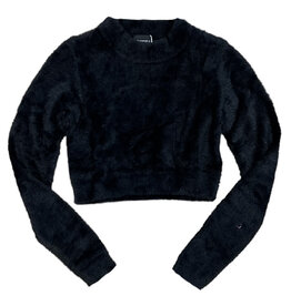 KatieJ NYC Black Mara Cropped Fuzzy Sweater