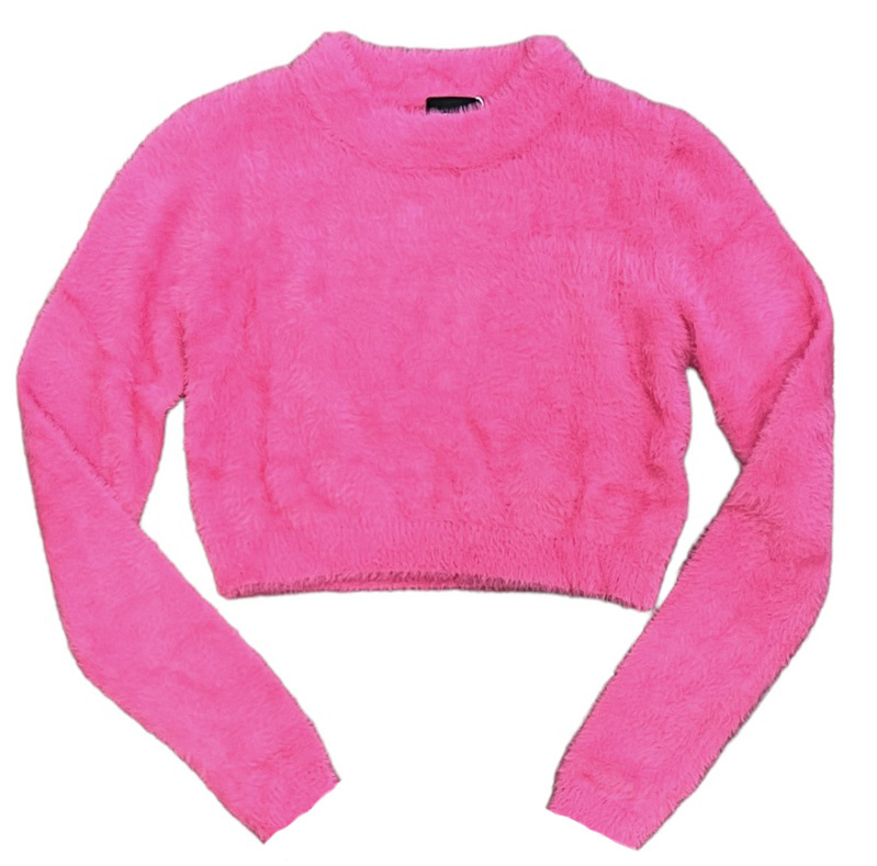 KatieJ NYC Pink Mara Cropped Fuzzy Sweater