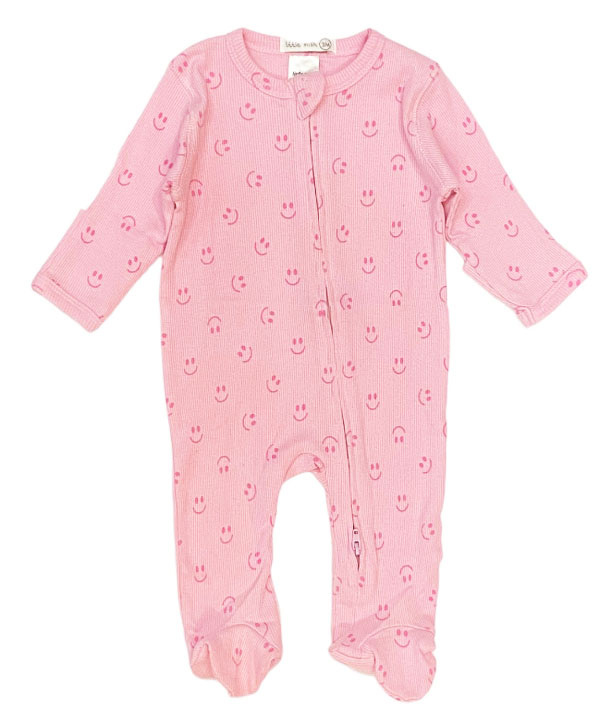Little Mish Pink Smiles Ribbed Footie