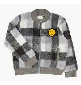 Miki Miette Grey Plaid Sherpa Infant Zip Up