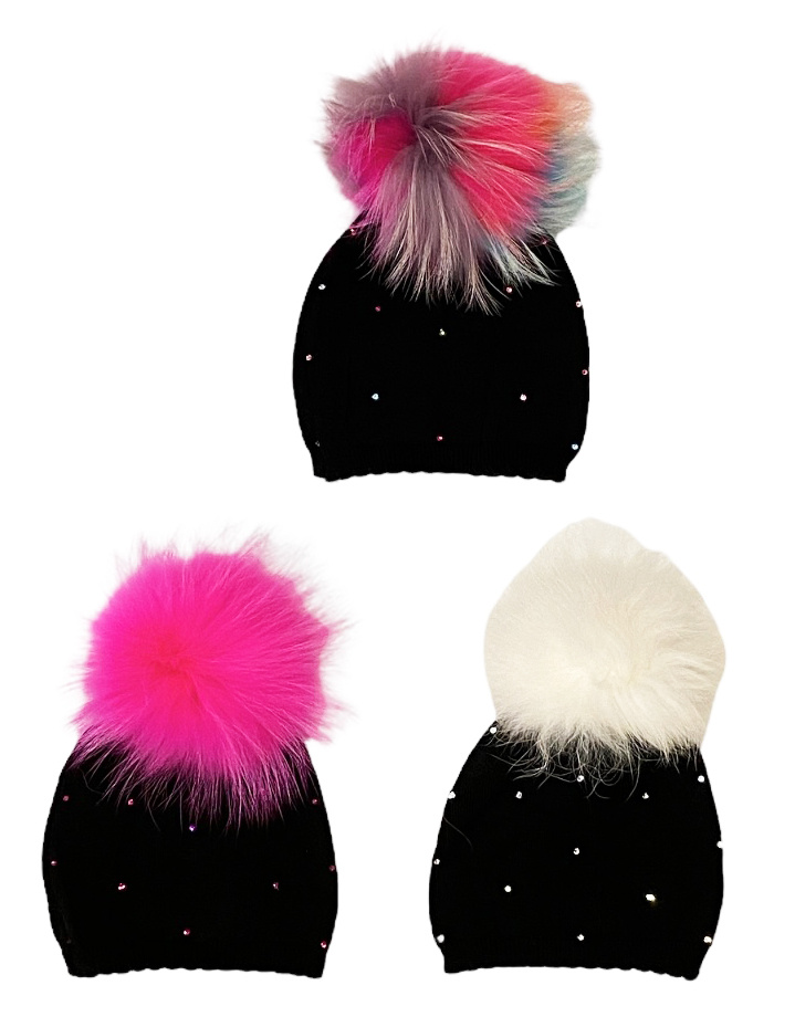 Bari Lynn Infant Knit Rhinestone Pom Hat