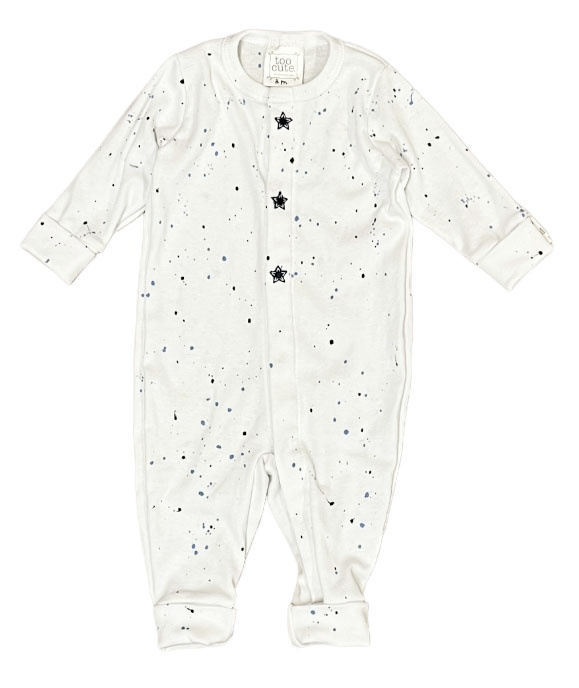 Too Cute White w Blk/Blue Splatter Star Outfit