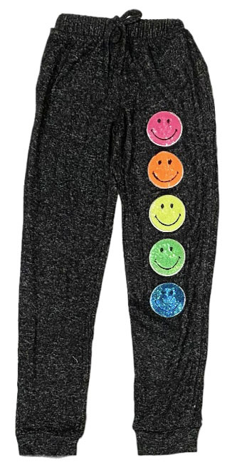 Malibu Sugar Soft Knit Char Sequin Smiley Pant