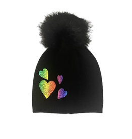 Rainbow Foil Hearts Pom Pom Hat