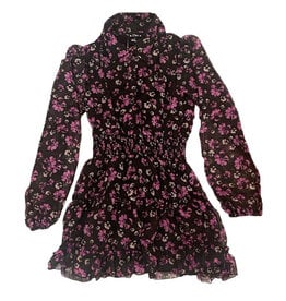 Flowers by Zoe Blk/Magenta Floral Chiffon Button Down Dress